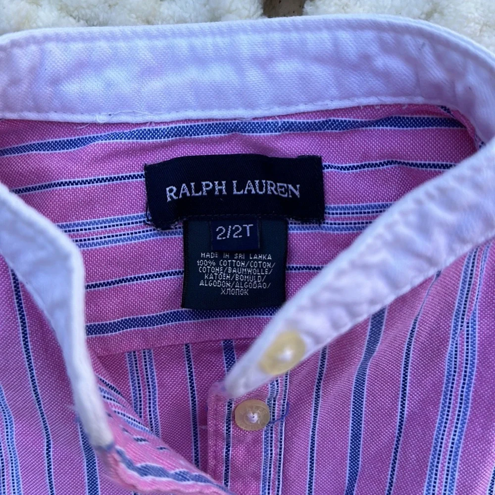 Ralph Lauren Girl’s Oxford button up Shirt Dress-Pink with blue Stripes